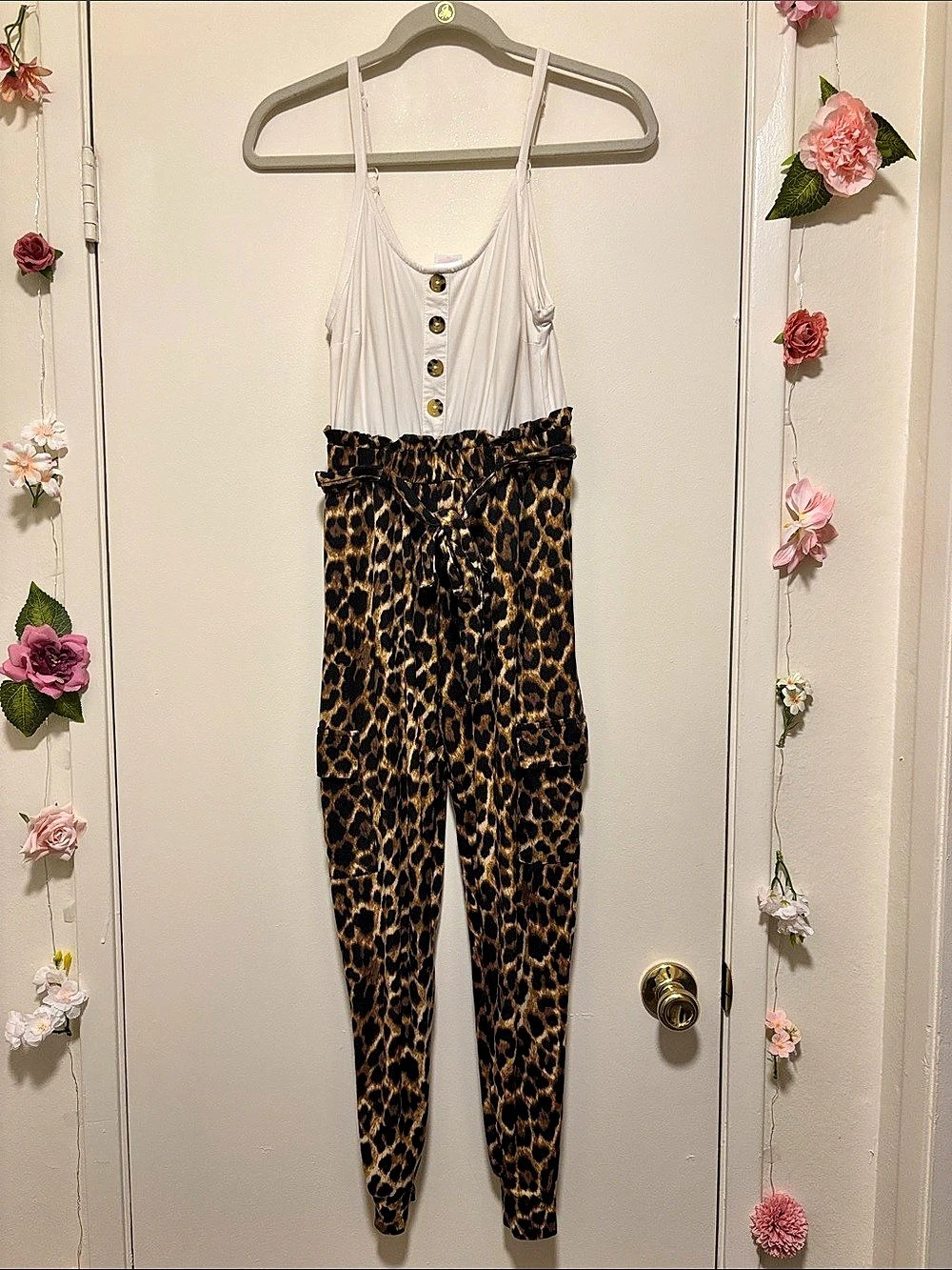 Leopard Print Button Front Jumpsuit